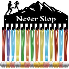 CREATCABIN Run Hard Medal Holder Running Medal Hanger Display Rack Sports Hanging Athlete Awards Iron Small Wall Mount Decor with 14 Hooks for Competition Ribbon Lanyard Medals Medalist 11.4x5.1Inch