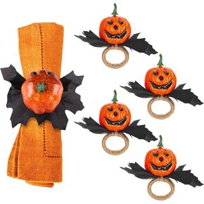 4 Pieces Napkin Rings Halloween Pumpkin Eyeball Hand Napkin Rings Holder Fall Napkin Ring Set for Halloween Dinner Table Decor Accessories (Orange Pumpkin)