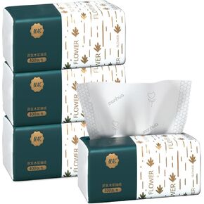 Pack of 4, Small Facial Tissue, Toilet Paper, Bag Cover, Disposable Napkin, Material Wood Pulp Fiber NOT COTTON, White Facial Paper, 4-Ply, 400 Sheets per Pack