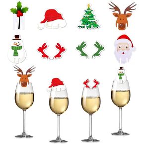 80pcs Christmas Wine Glass Charms Markers Wine Cup Card Decoration Santa Claus Moose etc Design for Christmas Wood Drink Glass Identifiers Holiday Bar Party Decorations Accessorie…