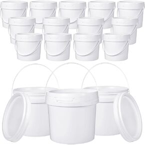 Leinuosen 16 Pcs 1 Gallon White Plastic Bucket with Handle and Lid Reliable Heavy Duty Bucket Pail Container Food Safe Bucket for Multipurpose Storage Paint Art Crafts Projects