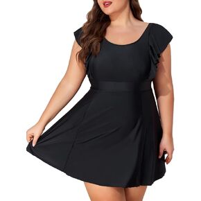 Smismivo Women Plus Size Swim Dress One Piece Bathing Suits Built in Shorts Tummy Control Swimdress