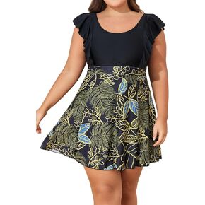 Smismivo Women Plus Size Swim Dress One Piece Bathing Suits Built in Shorts Tummy Control Swimdress