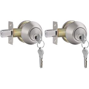 Gobrico Keyed-Alike Brushed Nickel Double Cylinder Deadbolts Door Locks Stainless Steel Keyed on Both Sides, Front Door Lock with Same Key 5Pack