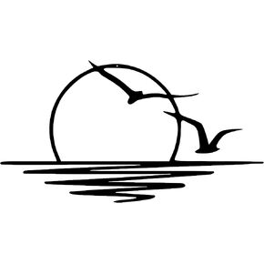 Sun Metal Wall Art Abstract Sunset with Seagulls Metal Wall Decor Minimalist Sunrise Line Art for Living Room Kitchen Bathroom Indoor Outdoor