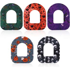 25pcs Adhesive Patches for Omnipod 5, 5 Styles Halloween Pattern CGM Sensor Overlay Waterproof Sweatproof Sensor Stickers Dash Overpatch Cover for Omnipod 5