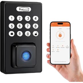 Probrico Smart Fingerprint Door Lock for Front Door, Keyless Entry Door Deadbollt Lock with Digital Keypad Code, Electronic Smart Deadbolt with App Control, Auto Lock, Bluetooth, Black