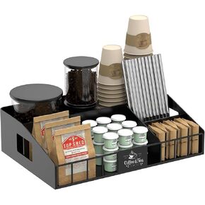 Coffee Station Organizer,Metal Coffee Organizer, coffee organizer station for countertop,Office Breakroom Tea Storage Accessories Holder for K Cup Condiment,Customizable DIY Logo