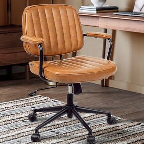 Artswish Mid Century Office Chair, Black Leather Desk Chair with Wheels and Arms, Adjustable Seat Height and Backrest, Suitable for Home or Office Use
