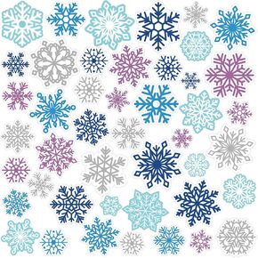 45 Pcs Christmas Snowflake Window Gel Clings Winter Thick Gel Clings Blue Purple Silver Snowflakes Window Sticker Removable Reusable Window Gel Decal for Glass Classroom Home Xmas Party Decor