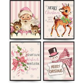 PLKMN Christmas Gingerbread Man Decor, Vintage Christmas Wall Decor, Gingerbread Kitchen Decor Set of 4, Gingerbread Christmas Decorations 8x10 (Unframed)