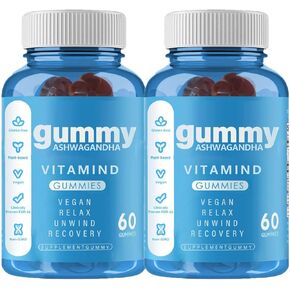 Ashwagandha Gummies - 60 Count - Mixed Berry, KSM-66, Vegan, Plant Based, Non-GMO, Gluten-Free & Gelatin Free Relax