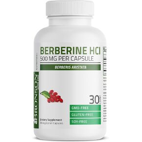 Bronson Berberine As Berberine HCI Berberis Aristata 500 MG Per Vegetarian Capsule Non-GMO, 30 Vegetarian Capsules