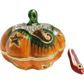 Elegant Enamel and Crystal Pumpkin Decorative Box Necklace Earring Trinket Box Ornamental For Home & Office Decor Orange