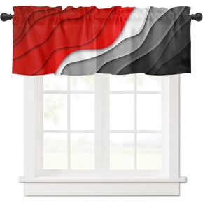 Red Ombre Valance Curtain for Kithchen Windows Red Black Gray Gradient Modern Abstract Geometric Valance Tier Curtain Rod Pocket Valances for Bedroom/Living Room/Bathroom, 1 Panel, 60 x 18 Inch