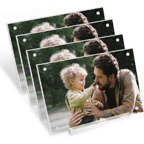 DZZ 4 Pack 4x6 Picture Frame,Clear Acrylic Picture Frames Display 4x6 Picture, Desktop Magnetic Photo Frame with Support Stand,Wall Mounting Clear Picture Photo Frames for Home,School,office