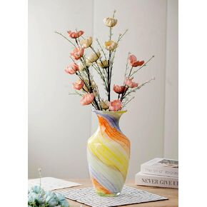Magcolor Hand Blown Rainbow Oval Murano-Style Art Glass Vase - 11.8" Tall，Wide Mouth Colorful Glass Vase for Mantle Dining Table Centerpiece, Entryway Living Room Wedding Decoration.