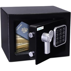 SereneLife Premium Steel Digital Safe Box - 9.1" x 6.7" x 6.7" | Secure Storage for Cash, Firearms, Jewelry & More | Great For Hotels, Cabinets & Home Use | Electronic & Mechanical Access - 2 Keys