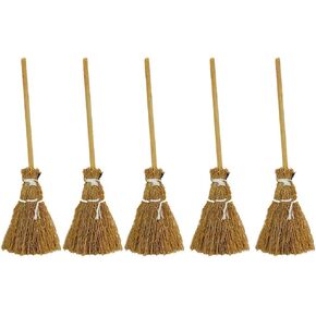 5Pcs Witch Broom, Artificial Mini Broom Miniature Broom Props Mini Straw Broom Fairy Micro Landscape Decoration Witch Broomstick Cinnamon Broom Sweeping Tools