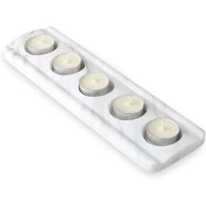 BCS Tealight Candle Holder - 12.4 inches in Length, Long Marble Votive Candle Stand Table Centerpieces for Wedding Party Home Deco, 5 Candle Seat - Palissandro Classico