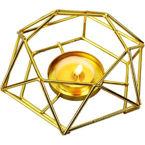 Votive Candle Holder Gold Cage, Geometric Design Tealight Candle Holders for Weddings, Parties, Fireplace, Table Decor, 5.3 L x 2.2 H13.5 x 5.5 cm