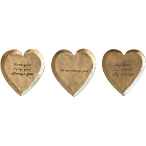 Creative Co-Op Decorative Brass Heart Shaped Dish with Sayings, Gold, Set of 3
