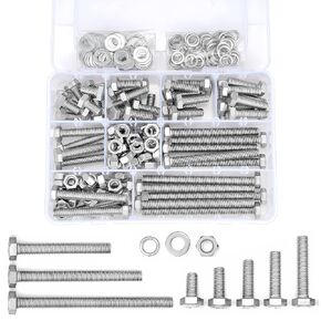 240 Pcs M8 Hex Head Nuts and Bolts Assortment Kit - Silver 304 Stainless Steel Screws 8 Size for Heavy Duty Hardware Nuts, Metric Machine Screws Include Flat & Lock Washers (M8 Set)