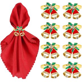 Emivery Set of 8 Christmas Napkin Rings, Xmas Bell Napkin Holder Rings Cute Metal Napkin Buckles Christmas Holiday Party Table Decoration