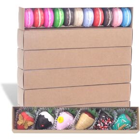 RomanticBaking 15 Pack Long Chocolate Covered Strawberry Boxes for 6 Macaron boxes for 12 Truffle Boxes Cocoa Bombs Boxes Cookies boxes Bakery Boxes(12x2¼x2 Inches )