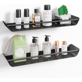 Floating Shelves Bathroom Metal Wall Shelf with Drainage Hole, Black Heavy Duty Floating Shelves for Bathroom Kitchen Entryway, Set of 2