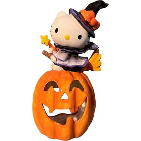 Blue Sky Clayworks Hello Kitty Flying Witch Pumpkin Halloween Tealight Holder, Home Accessories, Ceramic