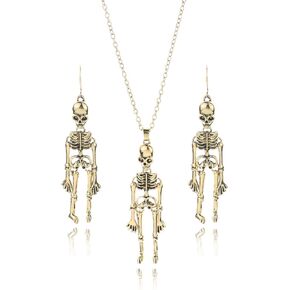 Long tiantian Halloween Skull Tassel Charm Necklace Skeleton Hand Drop Earrings for Women Horror Gothic Halloween Necklace Earrings Set