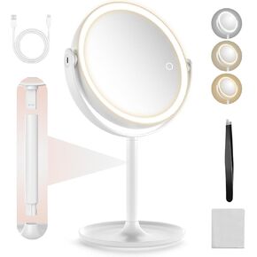 Lighted Makeup Mirror,1X/10X Magnifying Mirror with 3 Colors Lights,Rechargeable Double-sided Face Mirror,Brightness Adjustable Touch Screen LED makeup mirror 8.6"Large ,Tall makeup mirror