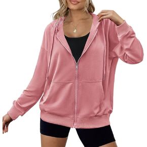 Zeagoo Women's Lightweight Hoodies Full Zip Up Oversized Sweatshirts with Pockets Long Sleeve Thin Casual Hooded Jackets