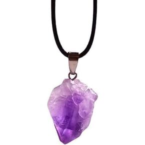 Natural Amethyst Quartz Pendant Necklace Crystal Raw Stone Irregular Shape Clavicle Chain Adjustable Rope Healing Reiki Jewelry Gifts Alternative Medicine Natural Necklace