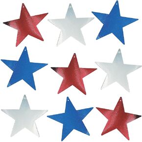 Metallic Patriotic Star Cardboard Cutouts (12 pieces - 12 Inch) Fourth of July Cut Outs