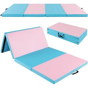 سجادة الجمباز Goplus مقاس 8 × 4 × 2 بوصة، سجادة قابلة للطي مع مقابض حمل، مشابك خطافية وحلقة، 4 ألواح لتمارين اللياقة البدنية واليوجا والتمارين الرياضية والتمارين الرياضية، سجادات رياضية سميكة للمنزل in Kuwait