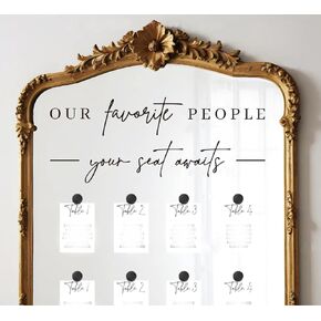 2Pcs Wedding Seating Chart Decal Our Favorite People Mirror Stickers Removable Letters Vinyl Decals for Glass Window Sign Marriage Decor
