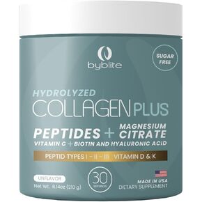 Colageno Hidrolizado para Mejorar Articulaciones + Citrato de Magnesio para tu Salud Digestiva + Peptidos I,II,III + Acido Hialuronico + Biotin + Vitamina C, D y K y Fortalece tus Uñas y Cabello