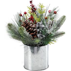 Bdor Small Christmas Tree, Tabletop Centerpieces Artificial Greenery, Mini Christmas Decorations, Berry Pine Cone Bow tie for Home Indoor Fireplace Mantel Xmas Decor