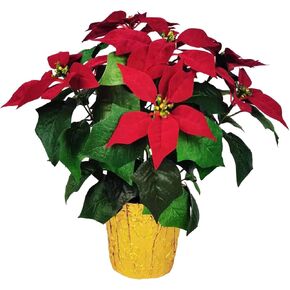 365 Blooming Decor 15" Potted Artificial White Poinsettia Flower in Golden Foil - Luxury Handmade 7 Flower Head Pre-Assembled White Christmas Flowers for Christmas Decor Front Doors Hallways