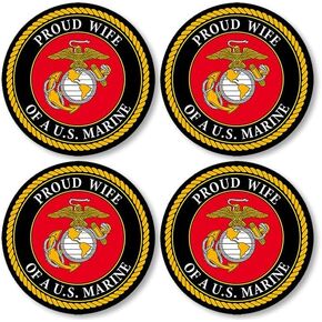 4-Pack Small: Round Proud Wife of A US Marine Sticker (Vinyl Decal United States Corps Logo Laptop Cell Phone (1.5 inch) USMC Licensed