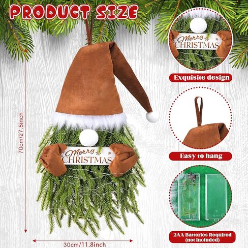 إكليل جنوم عيد الميلاد من دينجيون مع أضواء إكليل نورفولك الصنوبر المحايد لتزيين الباب الأمامي، بني مخملي لعيد الميلاد سانتا جنوم، علامة معلقة، إكليل جنوم واقعي لعيد الميلاد، شرفة المنزل، داخلي وخارجي in Kuwait