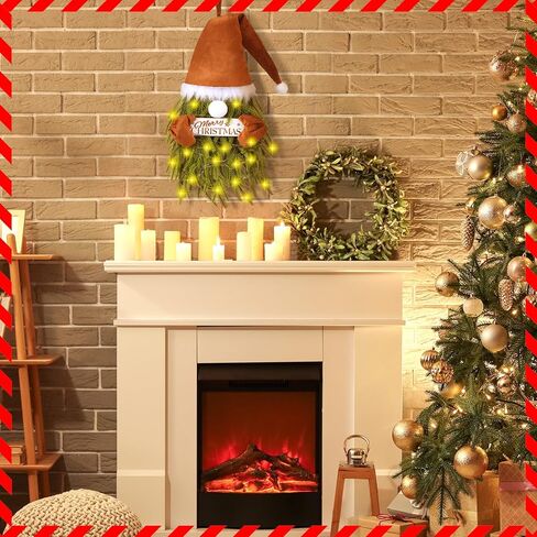 إكليل جنوم عيد الميلاد من دينجيون مع أضواء إكليل نورفولك الصنوبر المحايد لتزيين الباب الأمامي، بني مخملي لعيد الميلاد سانتا جنوم، علامة معلقة، إكليل جنوم واقعي لعيد الميلاد، شرفة المنزل، داخلي وخارجي in Kuwait