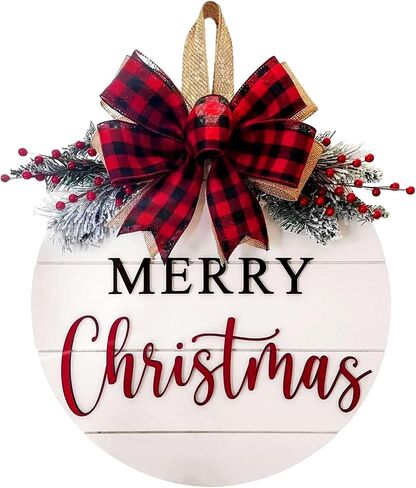Merry Christmas Wreath Welcome Sign for Front Door, 11.8 inch Wooden Merry Christmas Sign for Holiday Rustic Farmhouse Front Door Porch Wall Window Outside Decorations (Believe) in Saudi Arabia