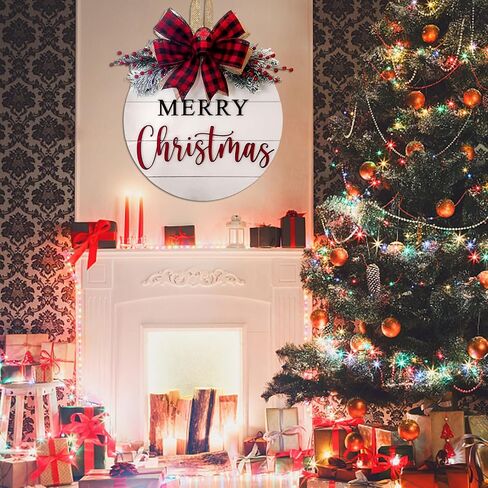 Merry Christmas Wreath Welcome Sign for Front Door, 11.8 inch Wooden Merry Christmas Sign for Holiday Rustic Farmhouse Front Door Porch Wall Window Outside Decorations (Believe) in Saudi Arabia