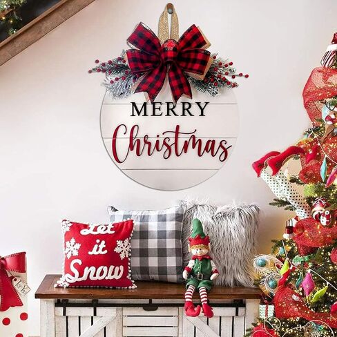 Merry Christmas Wreath Welcome Sign for Front Door, 11.8 inch Wooden Merry Christmas Sign for Holiday Rustic Farmhouse Front Door Porch Wall Window Outside Decorations (Believe) in Saudi Arabia