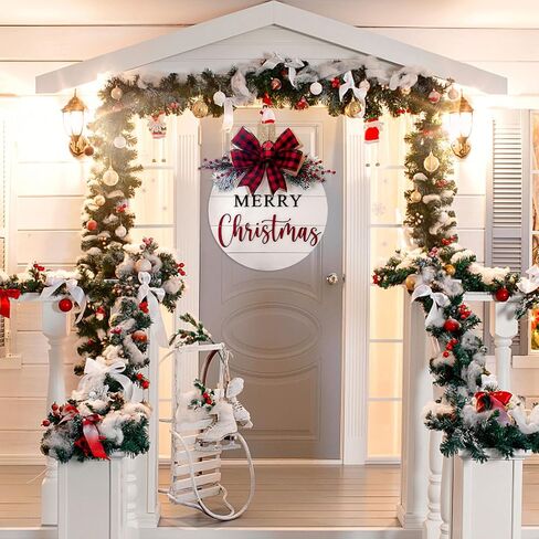 Merry Christmas Wreath Welcome Sign for Front Door, 11.8 inch Wooden Merry Christmas Sign for Holiday Rustic Farmhouse Front Door Porch Wall Window Outside Decorations (Believe) in Saudi Arabia