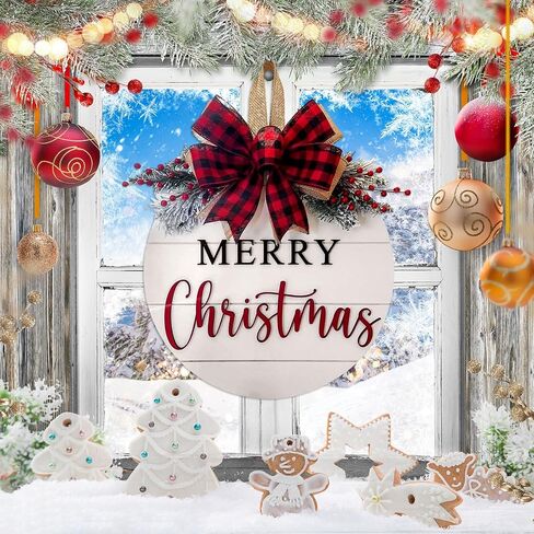 Merry Christmas Wreath Welcome Sign for Front Door, 11.8 inch Wooden Merry Christmas Sign for Holiday Rustic Farmhouse Front Door Porch Wall Window Outside Decorations (Believe) in Saudi Arabia