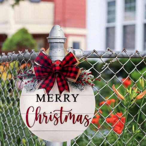 Merry Christmas Wreath Welcome Sign for Front Door, 11.8 inch Wooden Merry Christmas Sign for Holiday Rustic Farmhouse Front Door Porch Wall Window Outside Decorations (Believe) in Saudi Arabia